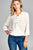 Ladies fashion 3/4 sleeve shirt collar w/lace detail surplice slub gauze woven top