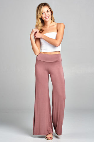 Ladies fashion waist band flared leg rayon spandex jersey long pants