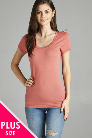 Ladies fashion plus size basic short sleeve scoop neck tee