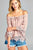 Ladies fashion short sleeve w/crochet trim off the shoulder front ribbon tie crinkle gauze woven top