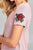 Ladies fashion short sleeve round neck w/floral patched crop rayon spandex top