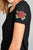 Ladies fashion short sleeve round neck w/floral patched crop rayon spandex top