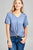 Ladies fashion short sleeve round neck front twisted rayon spandex top