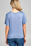 Ladies fashion short sleeve round neck front twisted rayon spandex top