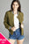 Ladies fashion plus size light weight bomber jacket w/ varsity stripe trim