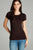 Ladies fashion short sleeve crew neck tee w/ contrast neck inbinding
