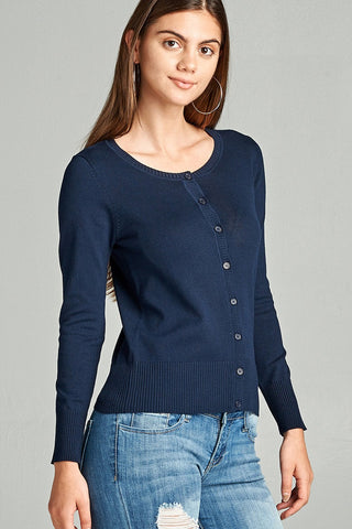 Ladies fashion plus size 3/4 sleeve crew neck cardigan sweater