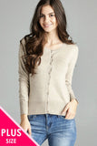 Ladies fashion plus size 3/4 sleeve crew neck cardigan sweater