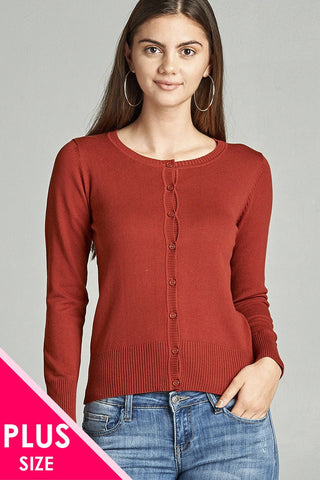 Ladies fashion plus size 3/4 sleeve crew neck cardigan sweater
