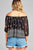 Ladies fashion off the shoulder with floral border print chiffon woven top