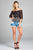 Ladies fashion off the shoulder with floral border print chiffon woven top
