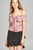 Ladies fashion short sleeve off the shoulder front keyhole w/self bow tie merrow hem knit top