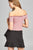 Ladies fashion short sleeve off the shoulder front keyhole w/self bow tie merrow hem knit top
