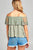 Ladies fashion off the shoulder w/lace ruffle crinkle gauze woven top