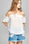 Ladies fashion short sleeve off the shoulder ruffled hem w/elastic detail wool dobby woven top