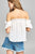 Ladies fashion short sleeve off the shoulder ruffled hem w/elastic detail wool dobby woven top