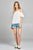 Ladies fashion short sleeve off the shoulder ruffled hem w/elastic detail wool dobby woven top