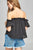 Ladies fashion short sleeve off the shoulder ruffled hem w/elastic detail wool dobby woven top