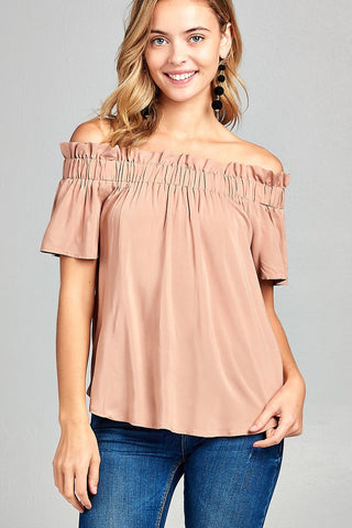 Ladies fashion elastic bubble hem rayon challis woven top