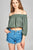 Sleeve W/Tie Drawstring Crop Crinkle Gauze Woven Top