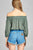 Sleeve W/Tie Drawstring Crop Crinkle Gauze Woven Top