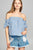 Ladies fashion short sleeve off the shoulder multi stripe top