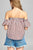 Ladies fashion short sleeve off the shoulder multi stripe top