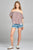 Ladies fashion short sleeve off the shoulder multi stripe top