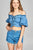 Ladies fashion short bubble sleeve heart neckline w/ruffle front ace-up denim crop top