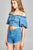 Ladies fashion short bubble sleeve heart neckline w/ruffle front ace-up denim crop top
