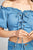 Ladies fashion short bubble sleeve heart neckline w/ruffle front ace-up denim crop top