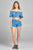 Ladies fashion short bubble sleeve heart neckline w/ruffle front ace-up denim crop top