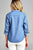 Ladies fashion 3/4 roll up sleeve distressed chambray shirts