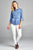 Ladies fashion 3/4 roll up sleeve distressed chambray shirts