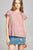 Ladies fashion short sleeve ruffled round neck strappy back detail crinkle gauze woven top