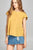 Ladies fashion short sleeve ruffled round neck strappy back detail crinkle gauze woven top