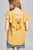 Ladies fashion short sleeve ruffled round neck strappy back detail crinkle gauze woven top