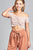 Ladies fashion short sleeve off the shoulder front shirring detail crop knit top