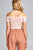 Ladies fashion short sleeve off the shoulder front shirring detail crop knit top