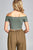 Ladies fashion short sleeve off the shoulder front shirring detail crop knit top