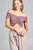 Ladies fashion short sleeve off the shoulder front shirring detail crop knit top