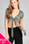 Ladies fashion plus size short sleeve front open self tie rayon spandex crop top