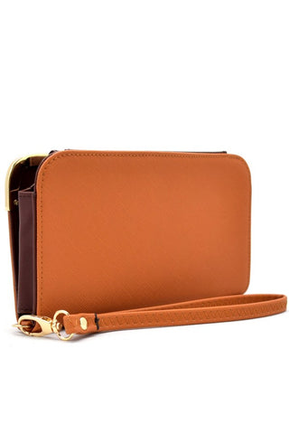 Hardware rim accent saffiano wallet and cellphone holder