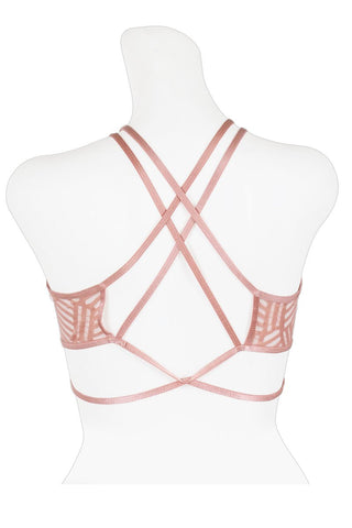 Ladies fashion stappy cage back jacquard mesh bralette