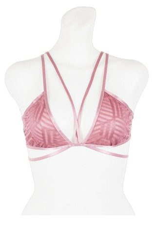 Ladies fashion stappy cage back jacquard mesh bralette