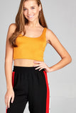 Ladies fashion sleeveless double scoop neck two ply crop rayon spandex top