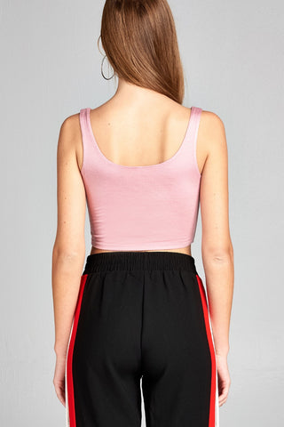 Ladies fashion sleeveless double scoop neck two ply crop rayon spandex top