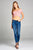 Ladies fashion short sleeve off the shoulder front shirring detail crop stripe rayon spandex rib top