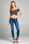 Ladies fashion short sleeve off the shoulder front shirring detail crop stripe rayon spandex rib top