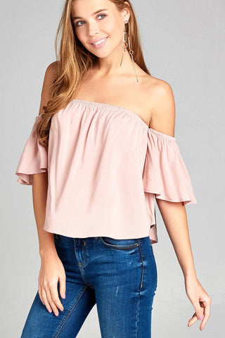 Ladies fashion off the shoulder rayon challis woven top
